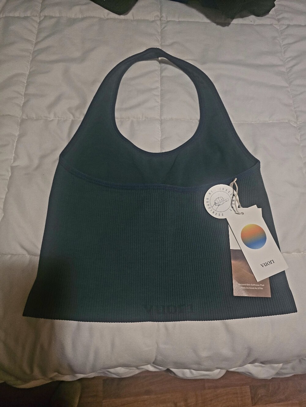Vuori Teal Ribbed Halter Crop Top